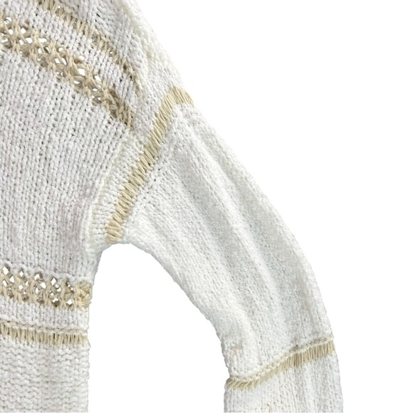 Elan Women’s Open Knit V-Neck Sweater Beige Pullover In Size Medium - Picture 8 of 9